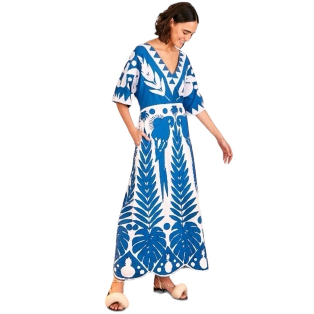 Farm Rio Embroidered Patchwork Maxi Tent Dress Size Large - Picture 1 of 16